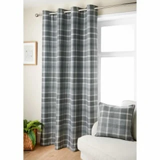 B&M Oakland Traditional Woven Grey Check Curtains 66 X 72"