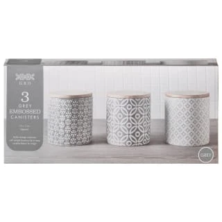 B&M Embossed Geometric Storage Canisters 3pc - Image 2