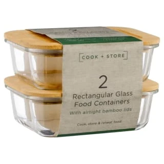 B&M Rectangular Glass Food Containers With Bamboo Lids 2pk - Image 5