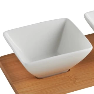 B&M Set Of 3 Serving Bowls With Bamboo Tray - Square - Image 3
