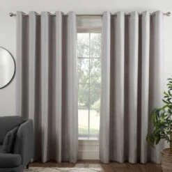 B&M Colorado Hopsack Fully Lined Silver Eyelet Curtains 90 X 90"