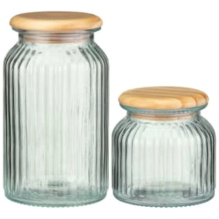 B&M Large Ribbed Glass Jar With Wooden Lid - Image 4