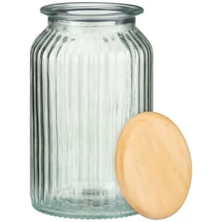 B&M Large Ribbed Glass Jar With Wooden Lid - Image 2