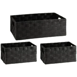 B&M Caen Set Of 3 Paper Rope Baskets - Black